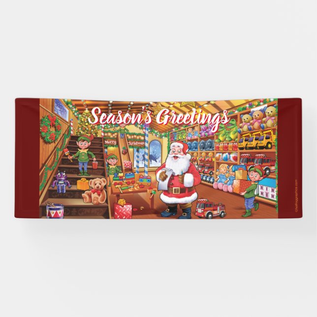 Custom 2.5' x 6' Christmas vinyl Banner Santa toys (Horizontal)