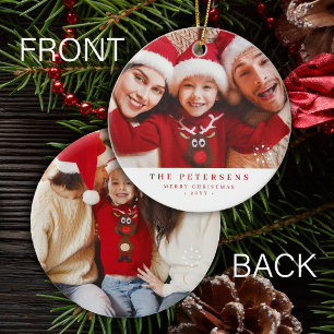 Custom 2 family photos double sided Christmas Ceramic Tree Decoration