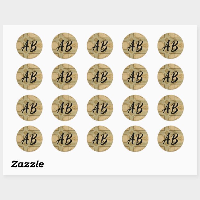 Custom 2 letter digits coffee stained collage classic round sticker (Sheet)