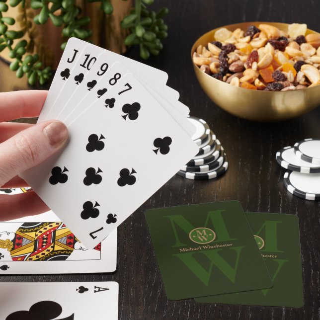 Custom 2-letter Vertical Monogram Dark-Green Playing Cards (In Situ)