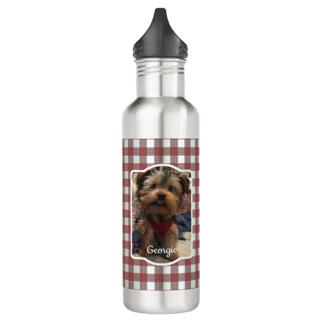 Custom 2 Pet Photo Country Red Buffalo Check Plaid 710 Ml Water Bottle (Left)