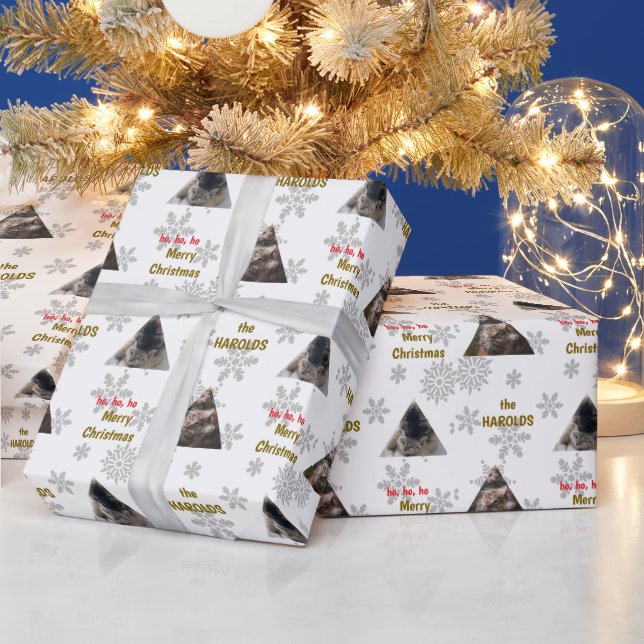  Custom 2 Pet Photo Festive Christmas Snow Flakes Wrapping Paper (Holidays)