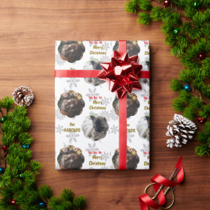 Custom 2 Pet Photo Festive Christmas Snow Flakes Wrapping Paper