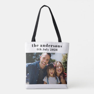 Custom 2 Photo and Text Personalized Tote Bag