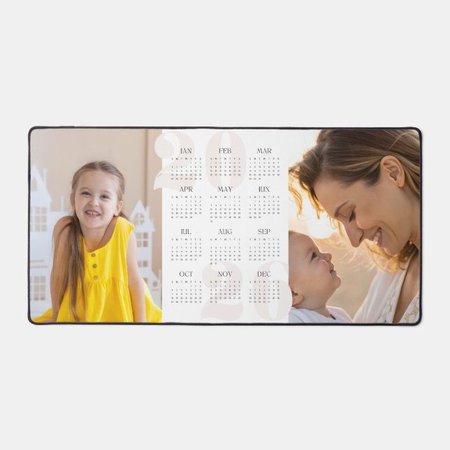Custom 2 Photo and Year Calendar 2026 Large Mouse Desk Mat (Front)