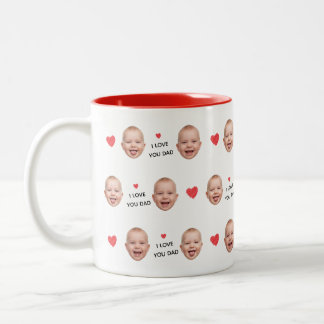 Custom 2 Photo Baby Face Collage "I Love You Dad" Two-Tone Coffee Mug