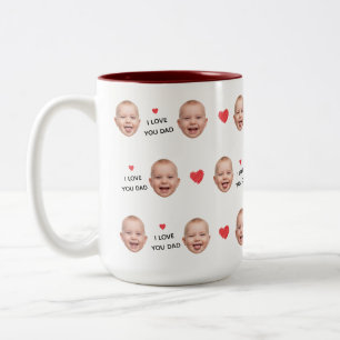 Custom 2 Photo Baby Face Collage "I Love You Dad" Two-Tone Coffee Mug