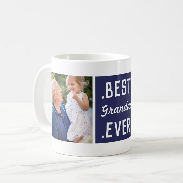 Custom 2 Photo Blue Best Grandad Ever Mug (Front Left)