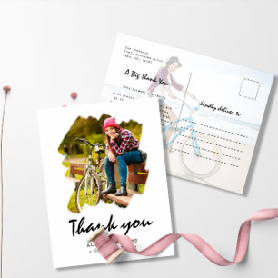 Custom 2 Photo Brush Stroke Graduation Thank You Postcard