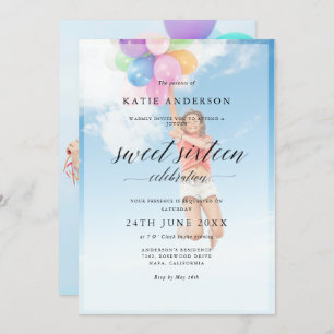 Custom 2 Photo Calligraphy Sweet Sixteen Birthday Invitation