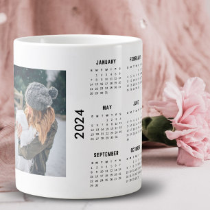 Custom 2 Photo Collage 2024 Calendar Large Coffee Mug