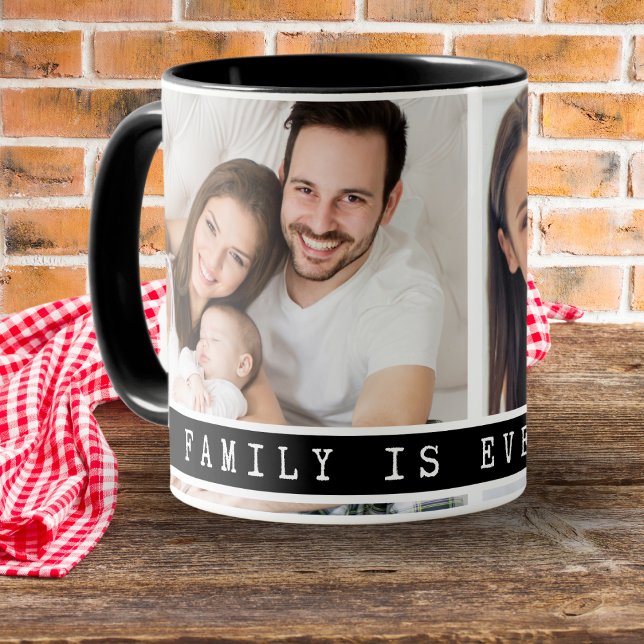 Custom 2 Photo Collage Family Picture Quote Black Mug (
Multi Photo Collage Family Quote Mug - Design your own coffee cups with  family pictures on them.)