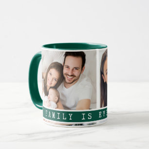 Custom 2 Photo Collage Family Picture Quote Green Mug