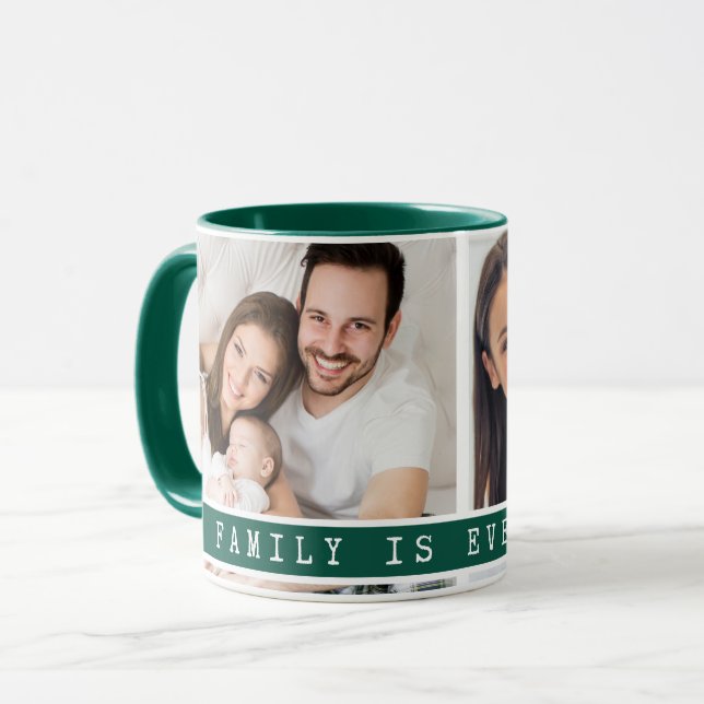 Custom 2 Photo Collage Family Picture Quote Green Mug (Front Left)