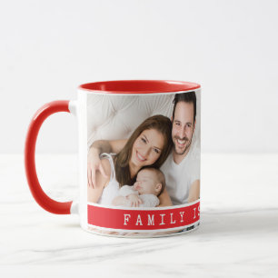 Custom 2 Photo Collage Family Picture Quote Red Mug