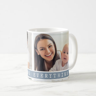 Custom 2 Photo Collage Family Quote Dusty Blue Coffee Mug