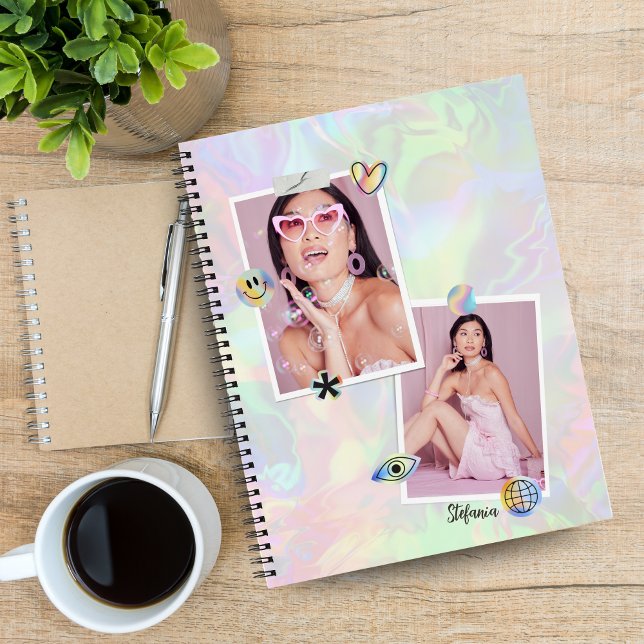 Custom 2-Photo Collage with Modern Script Name  Notebook (Custom 2-Photo Collage Notebook with Modern Script Name )