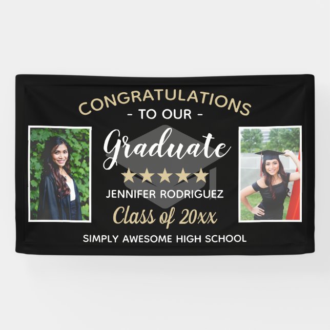 Custom 2 Photo Congratulations Graduate Graduation Banner (Horizontal)