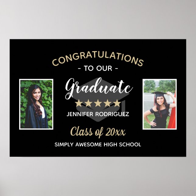 Custom 2 Photo Congratulations Graduate Graduation Poster (Front)