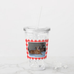 Custom 2 Photo Country Red Buffalo Check Plaid Pet Acrylic Tumbler