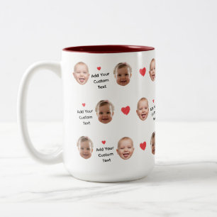 Custom 2 Photo Face Pattern Personalised Text Two-Tone Coffee Mug