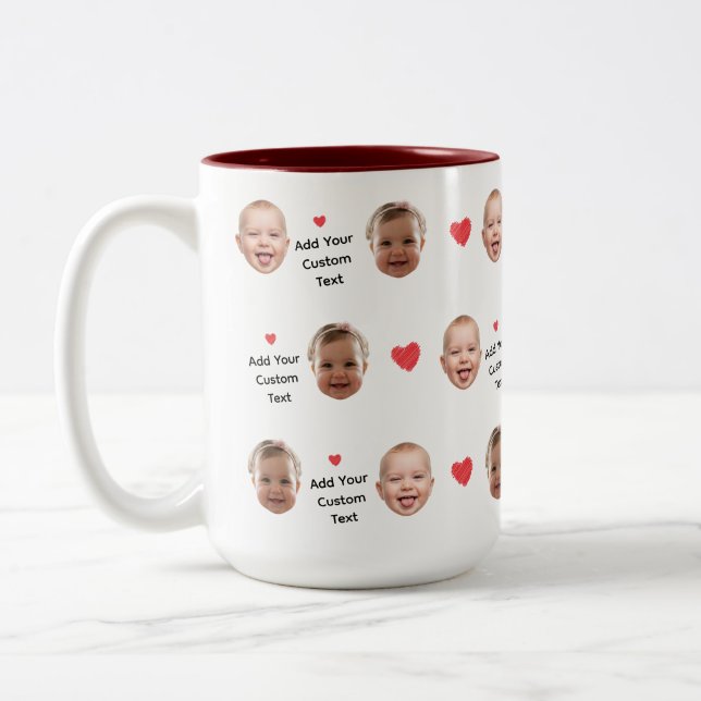 Custom 2 Photo Face Pattern Personalised Text Two-Tone Coffee Mug (Left)