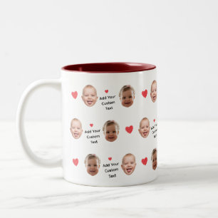 Custom 2 Photo Face Pattern Personalised Text Two-Tone Coffee Mug