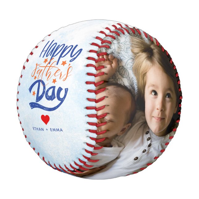 Custom 2 Photo Happy Fathers Day Baseball (Angled)
