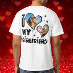 Custom 2 Photo I Love My Girlfriend Back and Front T-Shirt<br><div class="desc">I Love My Girlfriend Heart Personalised 2 Photo Back and Front</div>