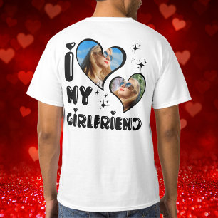 Custom 2 Photo I Love My Girlfriend Back and Front T-Shirt