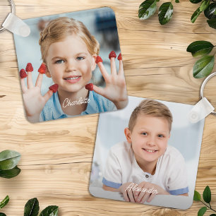 Custom 2 Photo Kids Family Personalised Names Key Ring