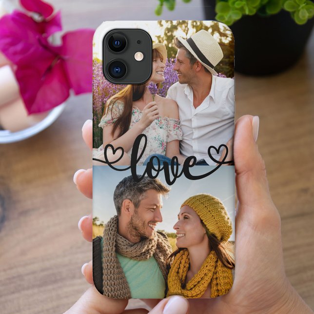 Custom 2 Photo Love with Heart Calligraphy Case-Mate iPhone Case (Creator Uploaded)