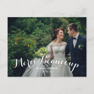 Custom 2 Photo Merci Beaucoup Wedding Thank You Postcard