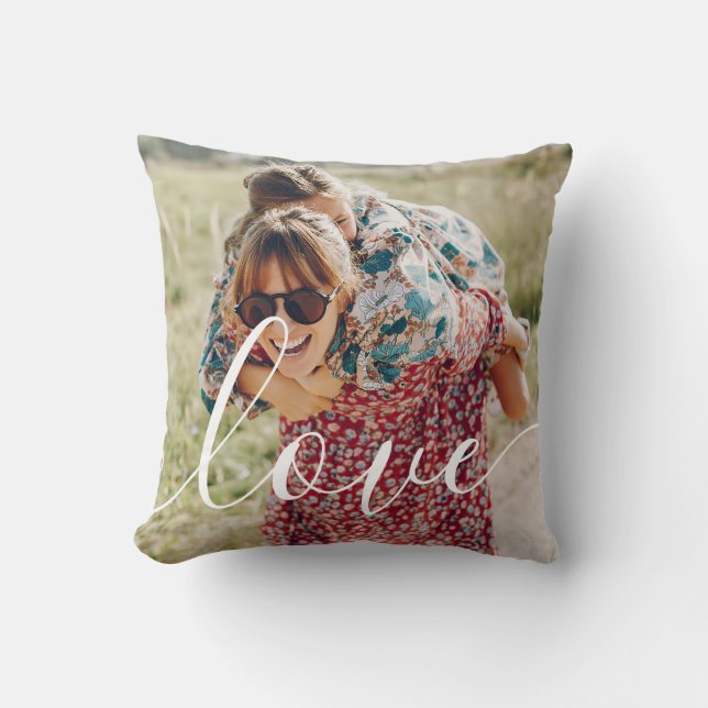 Custom 2 Photo Modern Script Love Family Cushion (Front)