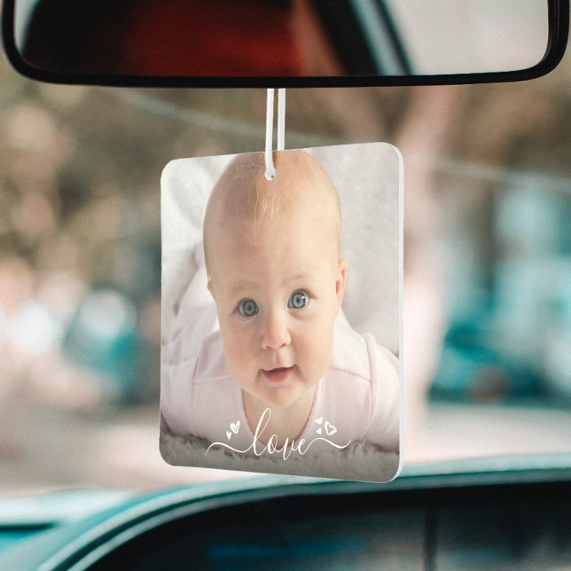 Custom 2 Photo Personalised Modern “Love” Square Car Air Freshener (Creator Uploaded)