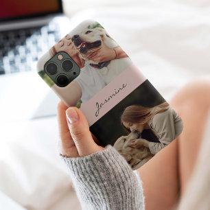 Custom 2 Photo Pet Dog Lover Blush Pink Script iPhone 15 Pro Case