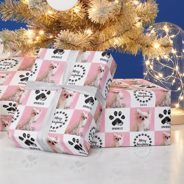 Custom 2 Photo Pet Dog Paw Print Christmas Wrapping Paper (Holidays)