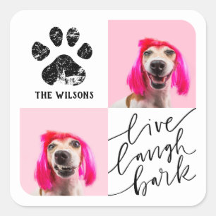 Custom 2 Photo Pet Dog Paw Print Square Sticker