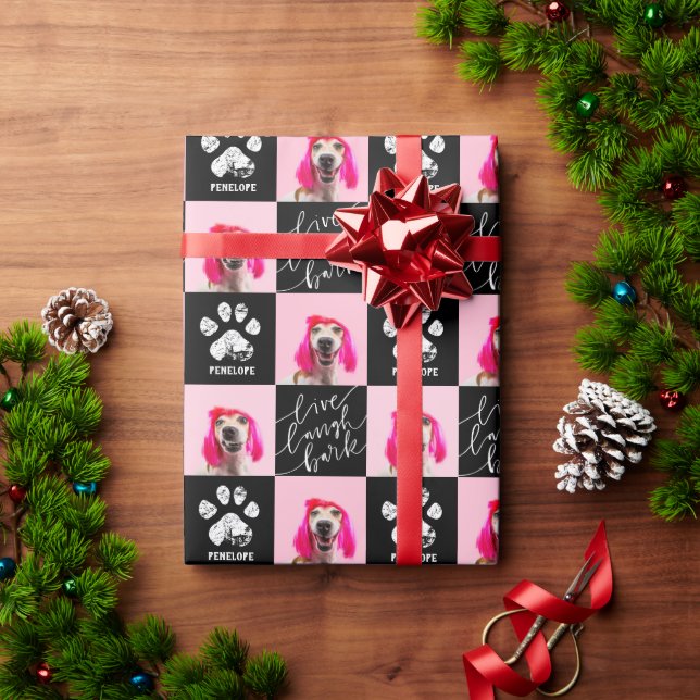 Custom 2 Photo Pet Dog Paw Print Wrapping Paper (Holiday Gift)