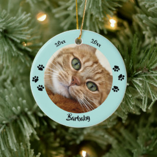 Custom 2 photo pet memorial keepsake Christmas Ceramic Tree Decoration