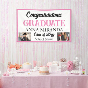 custom 2 photo Pink Congratulations Graduate Grad Banner