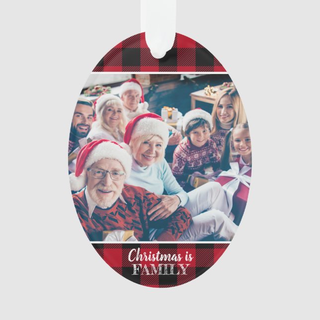 Custom 2 Photo Rustic Red Buffalo Plaid Ceramic Or Ornament (Front)