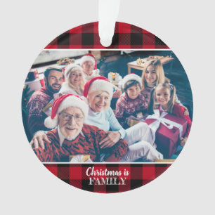 Custom 2 Photo Rustic Red Buffalo Plaid Ceramic Or Ornament