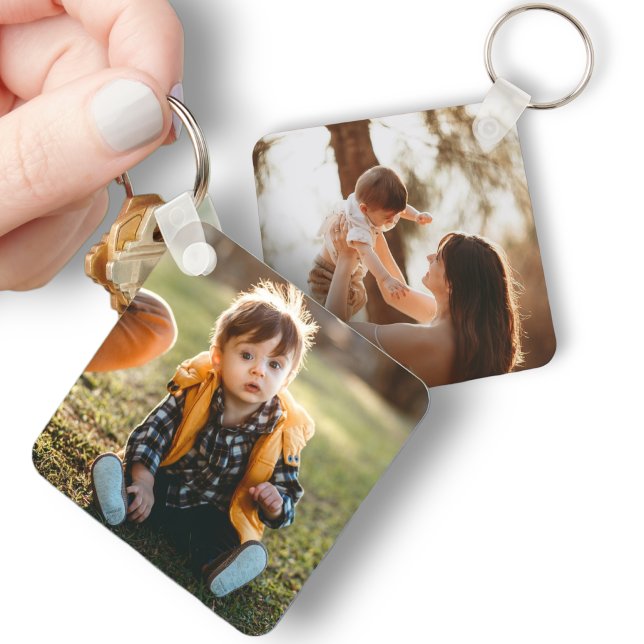 Custom 2 Photo Square Metal Double Sided Keychain (Creator Uploaded)