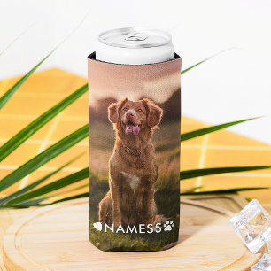 Custom 2 Photo With Your Pet Dog Name Picture On Seltzer Can Cooler