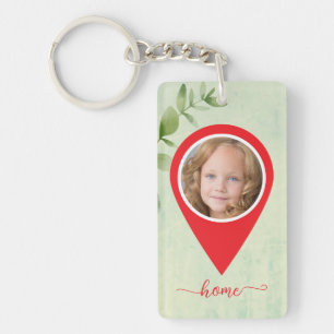 Custom 2 photos and name elegant location sign key ring