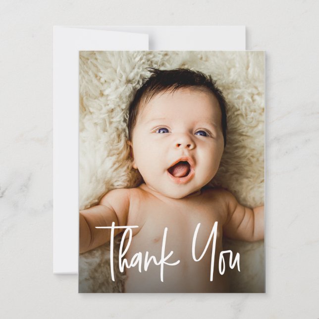 Custom 2 Photos Baby Shower Modern Handlettering  Thank You Card (Front)