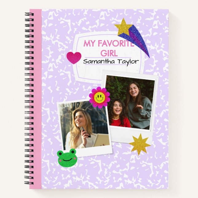 Custom 2 Photos Collage Notebook with Script Name  (Front)