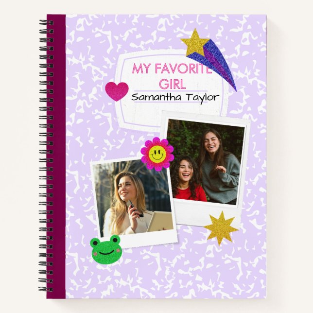 Custom 2 Photos Collage Notebook with Script Name  (Front)