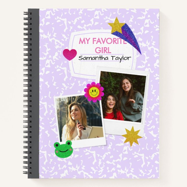 Custom 2 Photos Collage Notebook with Script Name  (Front)